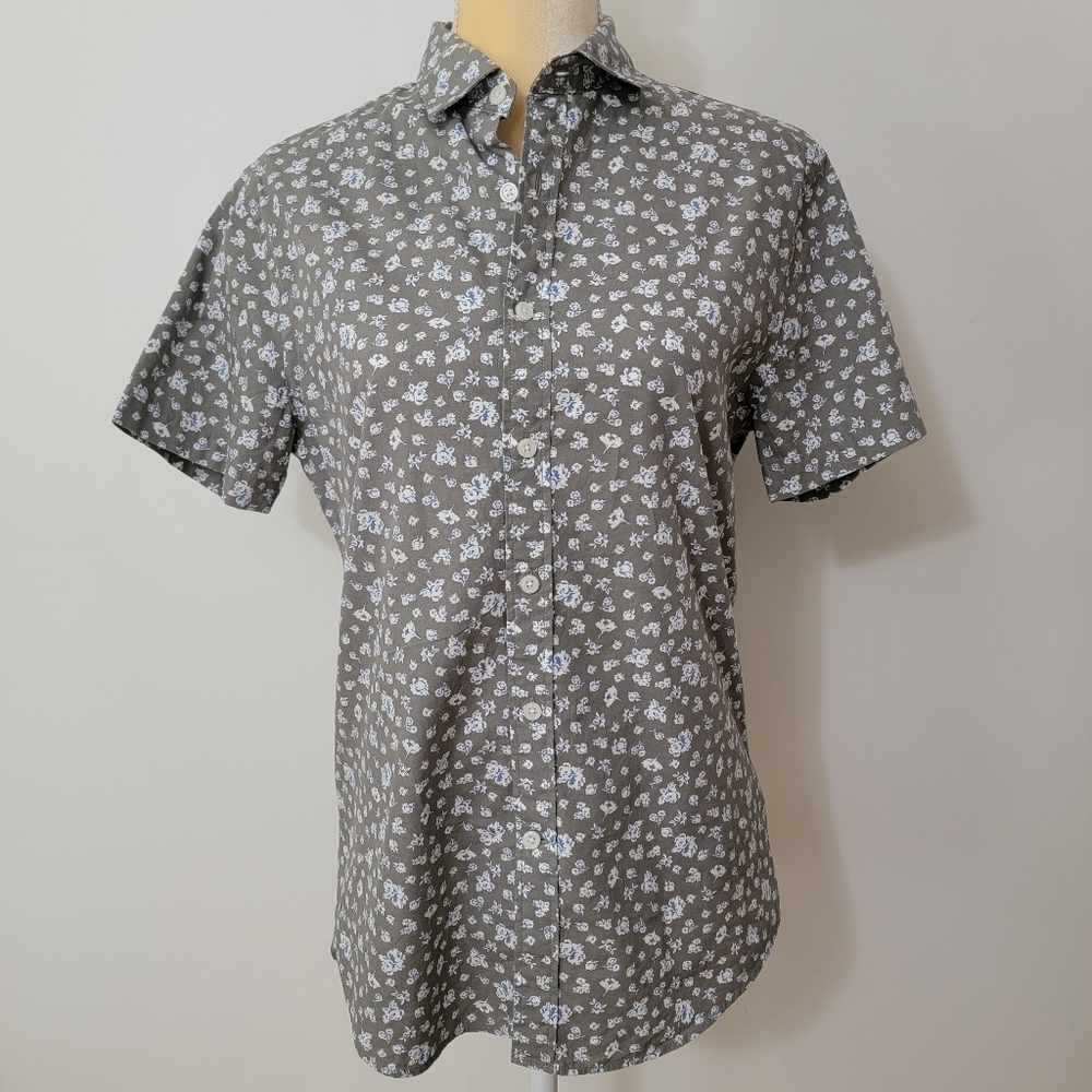 Express Green Floral Oversized Button Down Shirt Size S